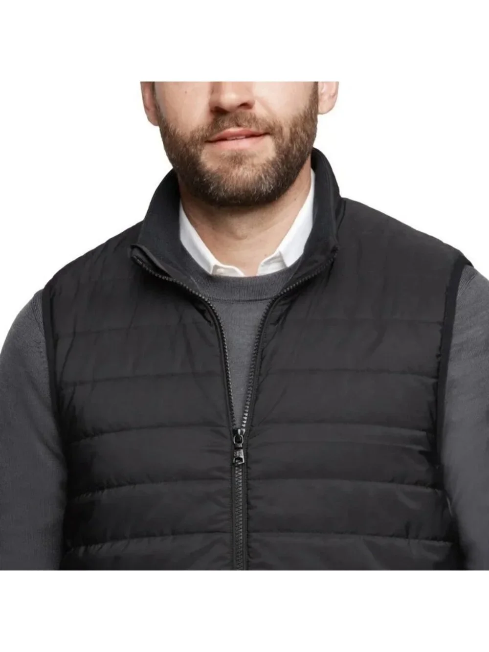 Banana Republic Men's M Quilted Zip-Up Vest Black Polyester-Cotton Blend M0947
